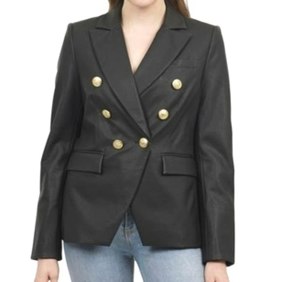 Love Token Nellie Faux Leather Gold Button Blazer Black Size Small NWT - Picture 1 of 2